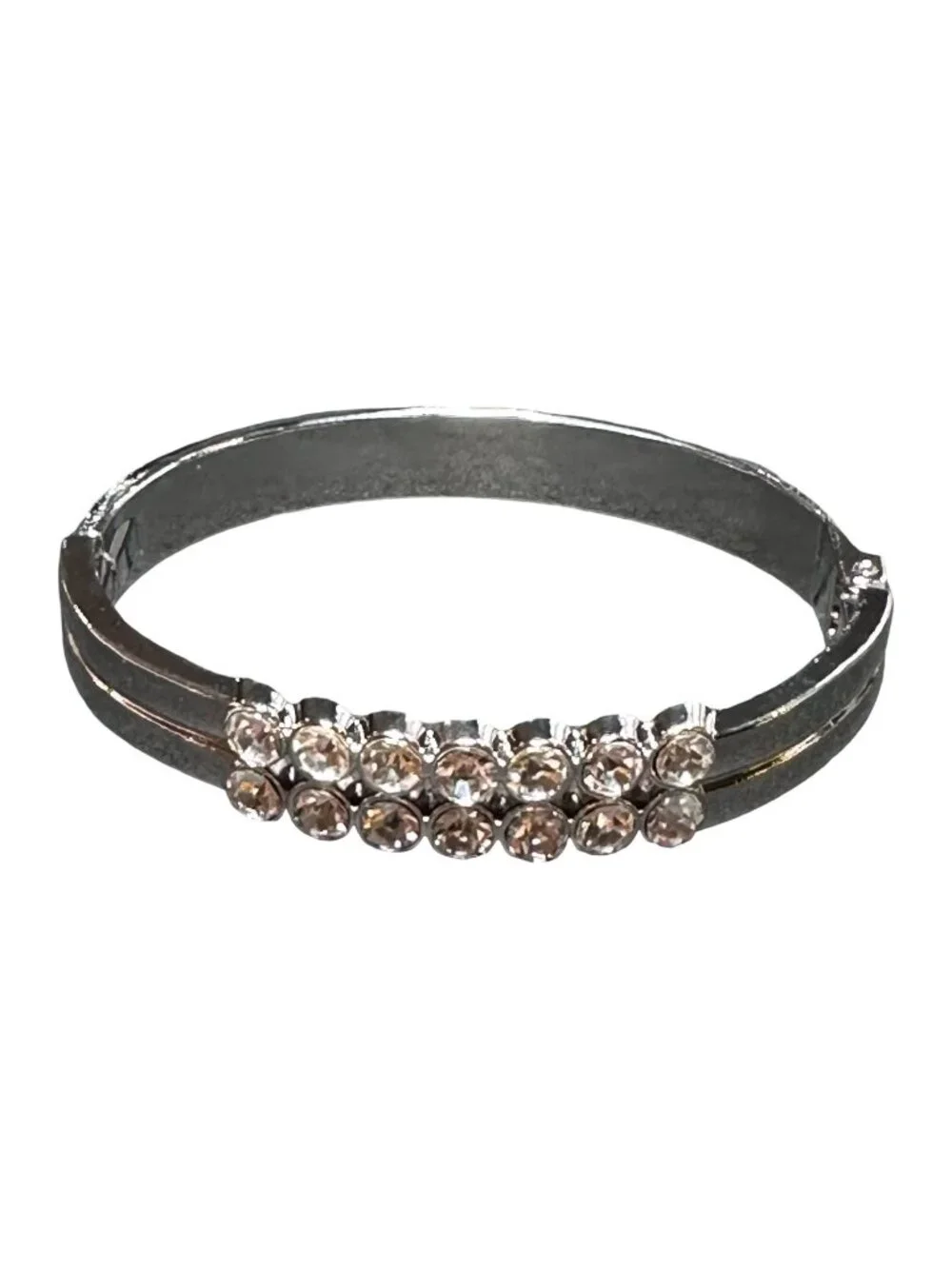 Clamper Hinged Bangle Bracelet Silver Tone Rhinestone Center Womens Jewelry NWOT